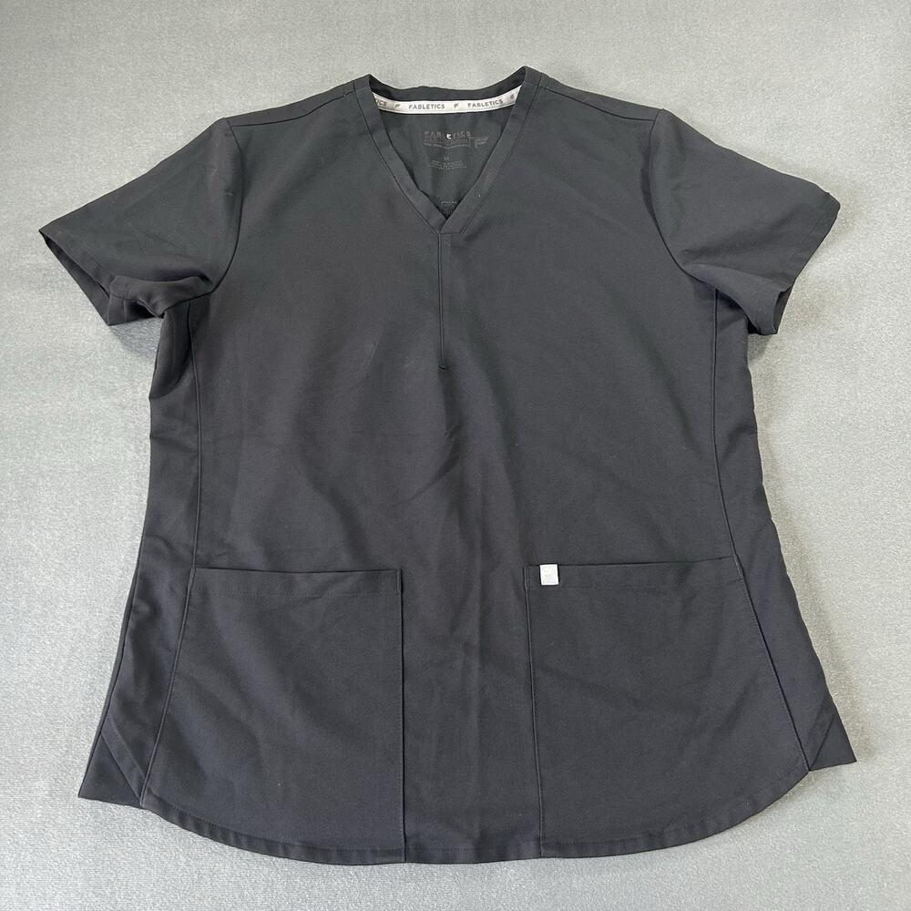 Fabletics Women's Size M Method V-Neck Scrub Top Black 2 Pockets